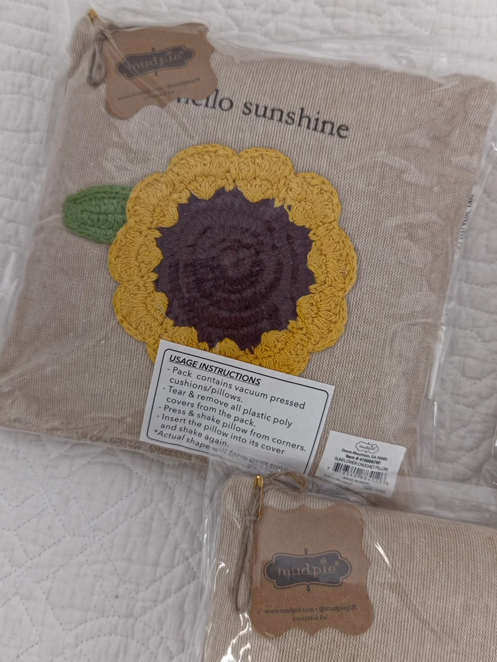 Mud Pie 8x8 Set Of 3 Crochet Pillow Set
